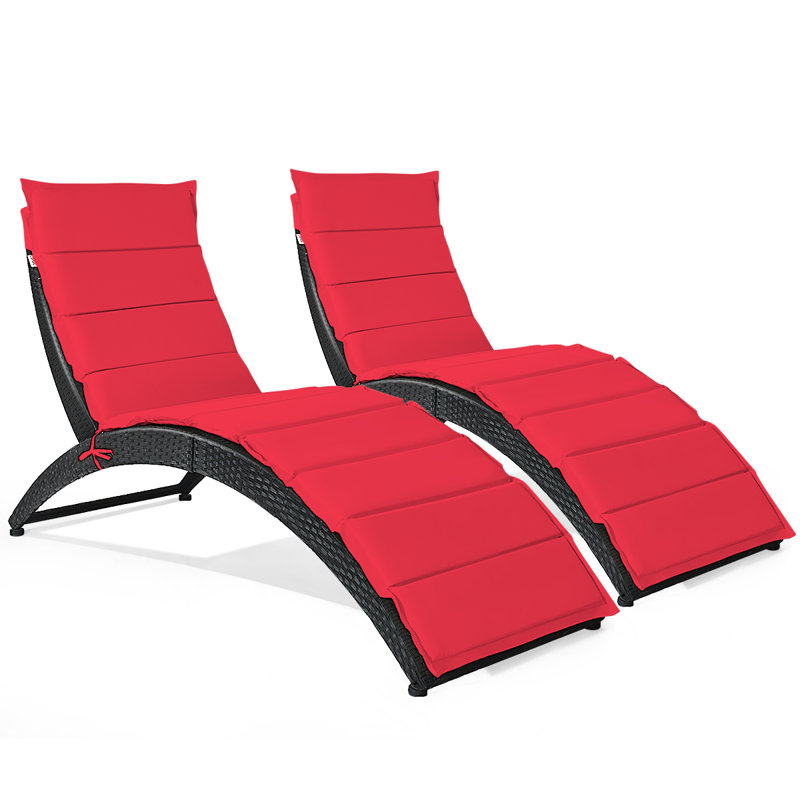 Mia-Lena Outdoor Wicker Chaise Lounge , Cushion Included, Red
