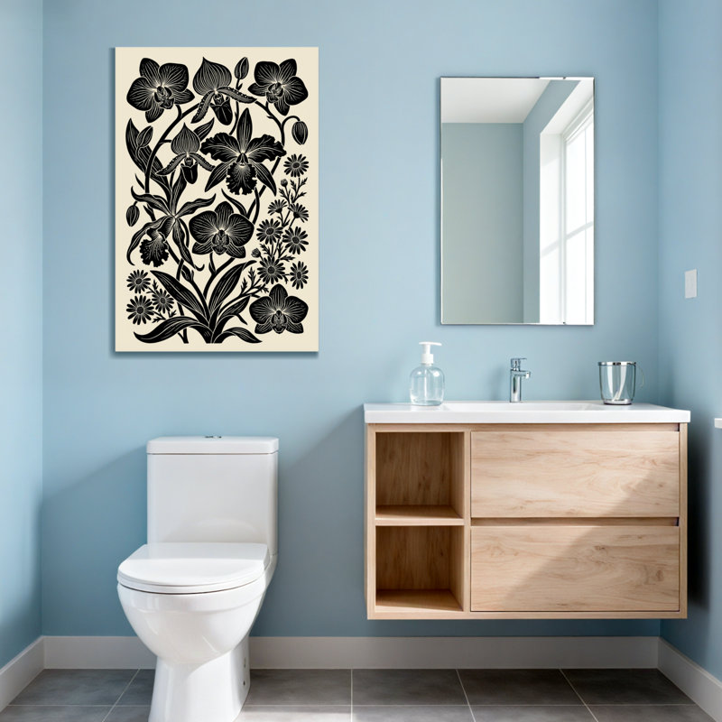 Plantes et fleurs, motif floral orchidée noire, H 18 po x l 12 po