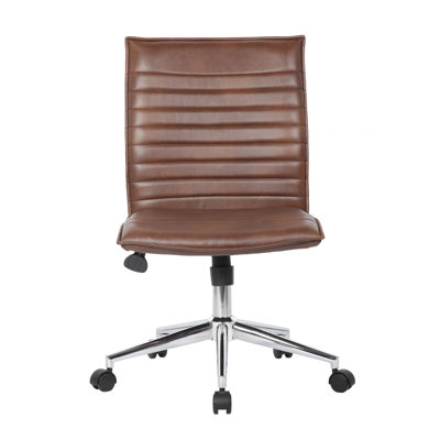 Haily Rolling Armless Commercial Grade Chair With Chrome Base, Brown Vinyl by Benjara