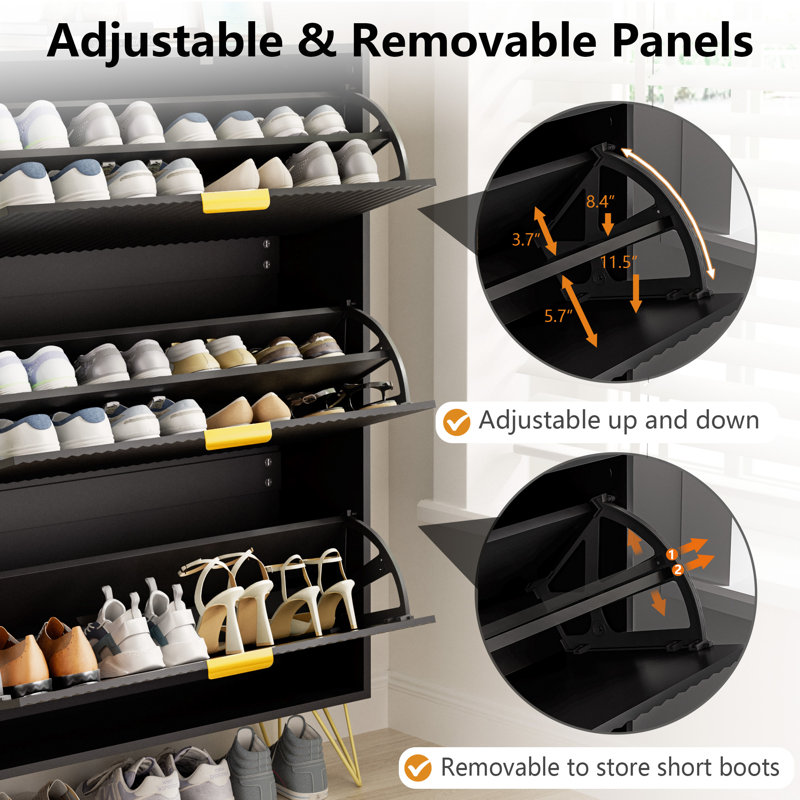 36 Pair Shoe Storage Cabinet, Black