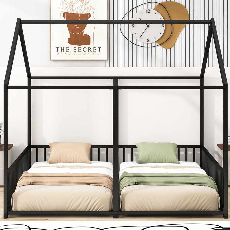 Lit plateforme simple en métal, noir, 21 lits partagés, robuste et sécuritaire, 2 maisons protégées partagées, Black