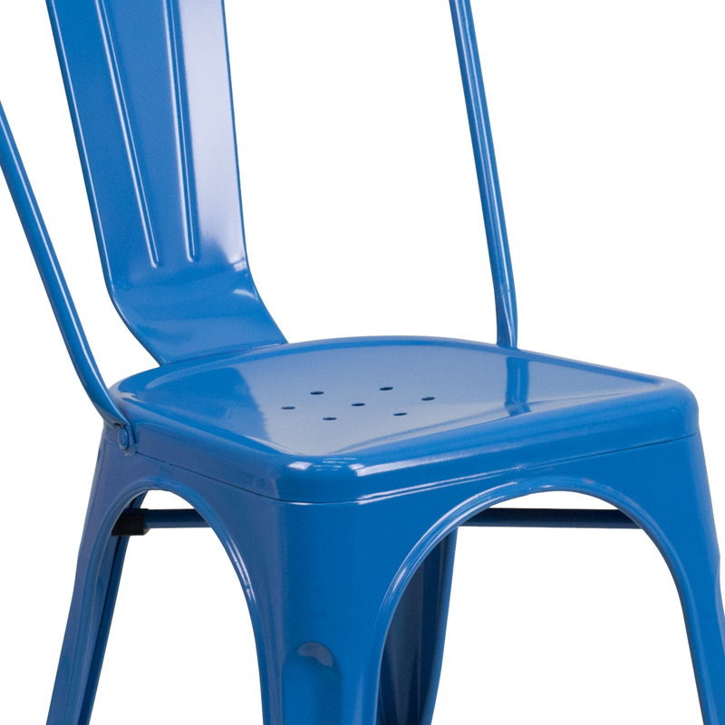Luke Blue Metal Indoor-Outdoor Stackable Bistro Chairs, Set of 4