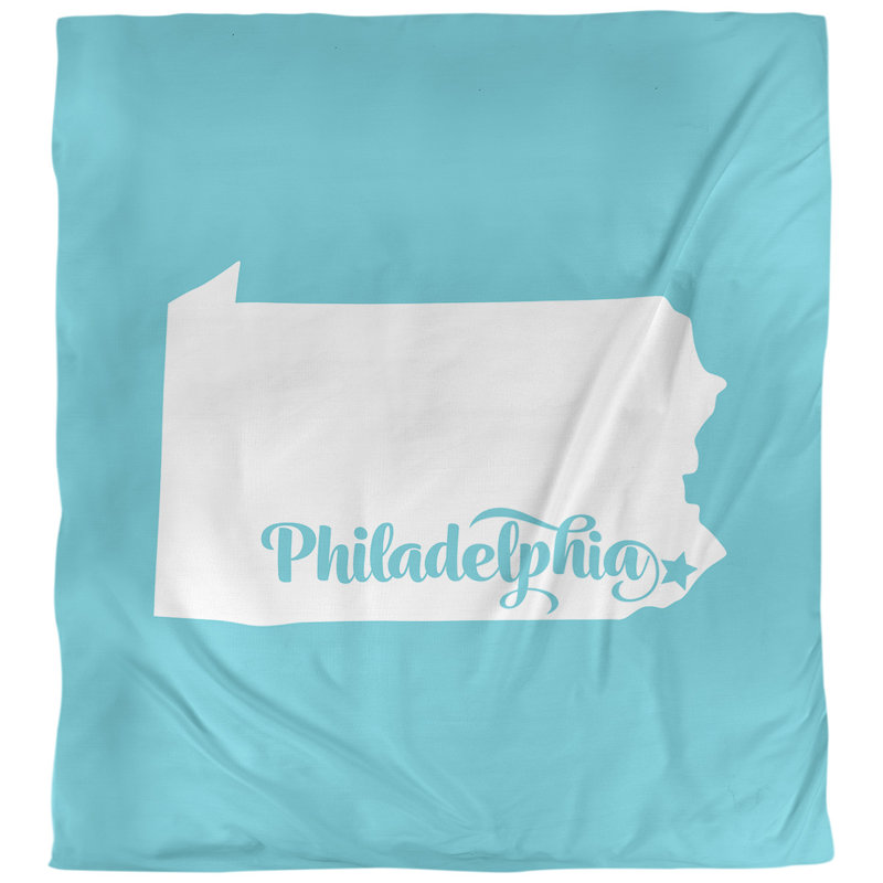 Housse de couette réversible simple Philadelphia Pennsylvania, Housse de couette pour très grand lit, Bleu sarcelle