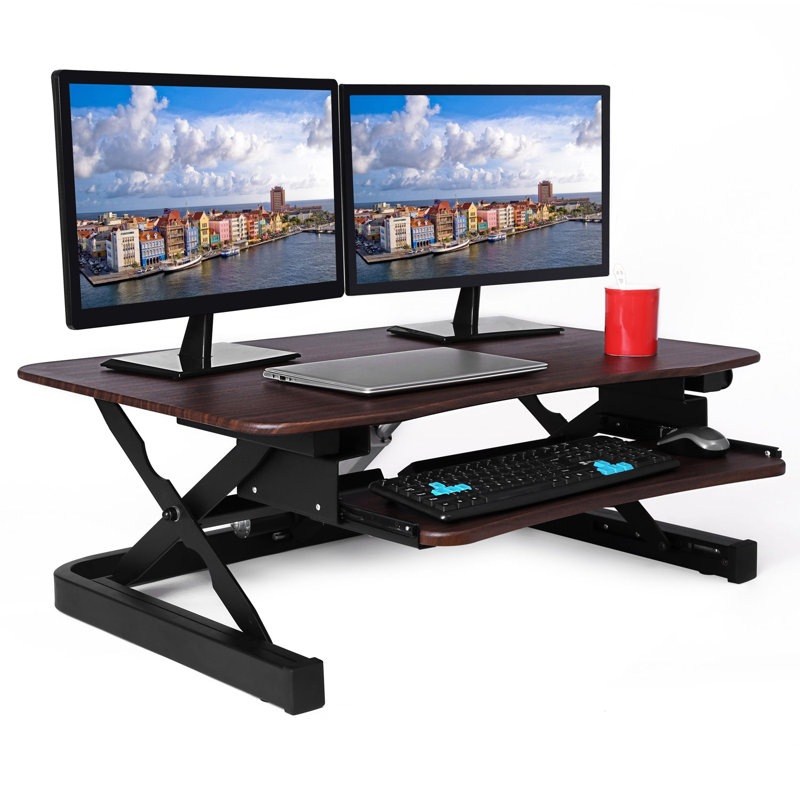 Adjustable Height Iron Standing Desk Converter, Walnut