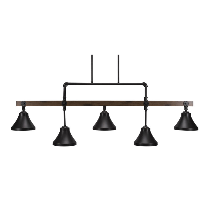 Barre d'éclairage 5 lumières Portland en métal peint aspect bois et finition granite foncé avec abat-jour en cône de granit foncé 7 po