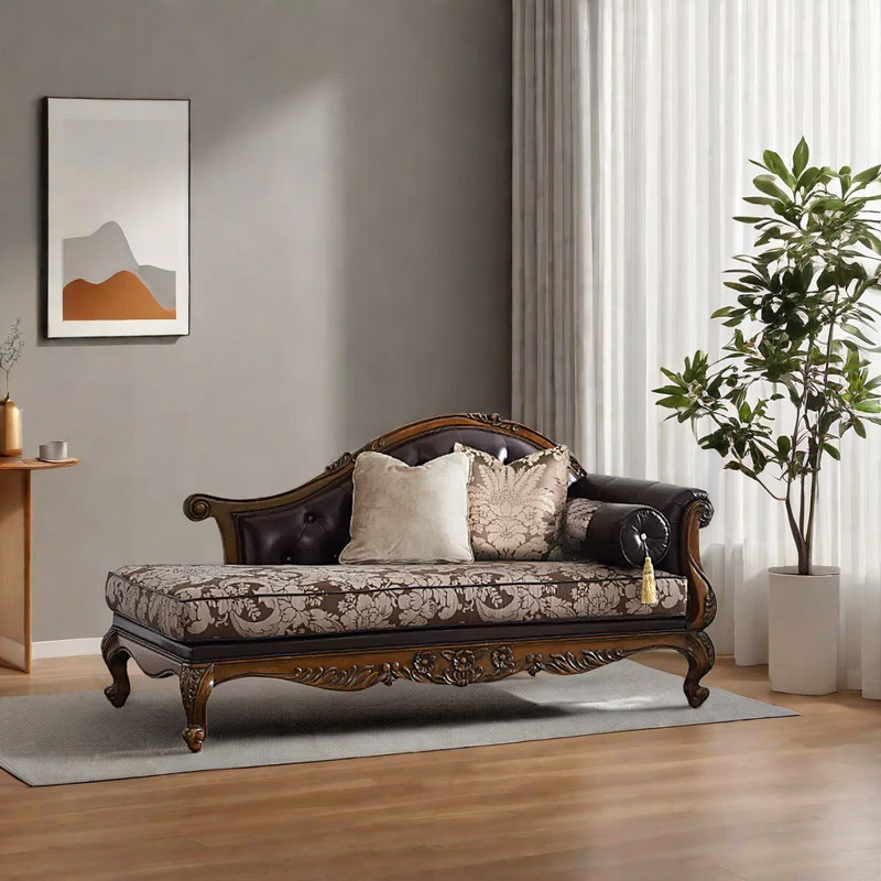 Chaise en bois massif de style européen, Chaise longue à accoudoir droit
