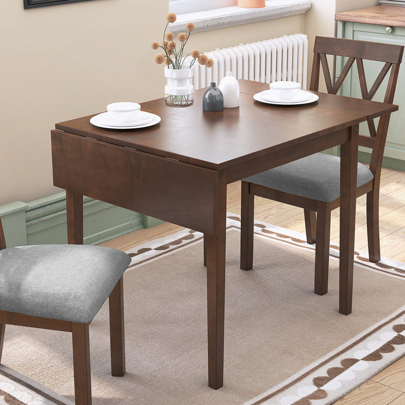 Table de salle à manger extensible de 29 à 45 po pour 4 personnes, table de cuisine pliante avec pieds en bois d'hévéa, Brun
