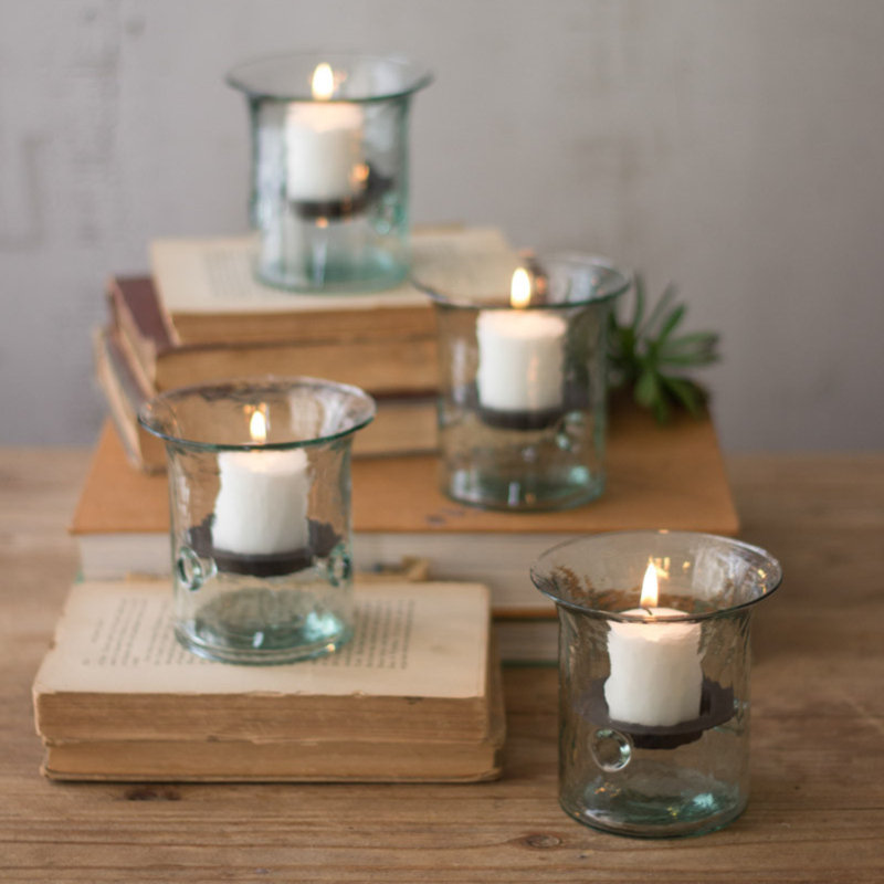 Kalalou Recycled Glass Mini Votive Hurricane, Set of 4
