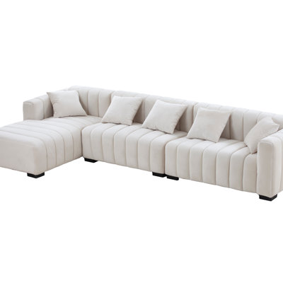 139'' Channel Tufted Velvet Modular Sofa with Left Chaise - Elegant Beige