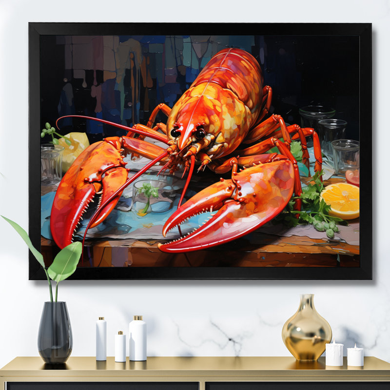 " Red Lobster Meal ", Black Single Picture Framed, 12" H x 20" W x 1" D