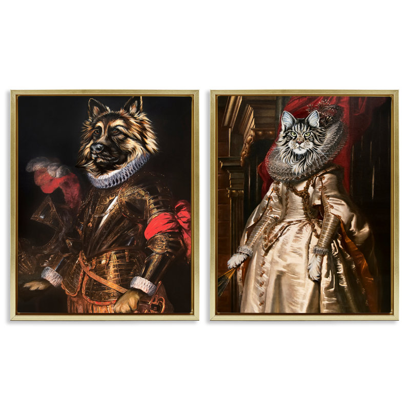  Ensemble de 2 toiles flottantes Royal Garb Dog & Cat par Carolee Vitaletti, H 21 po x l 17 po