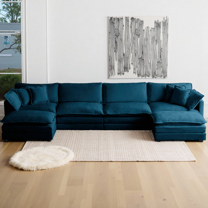 U-Shaped Chenille Sectional Sofa with Double Ottomans - Modular 4-Seater Comfort Couch, Reversible Deep Seat Design with Premium Fabric & Flexible Living Room Configuration