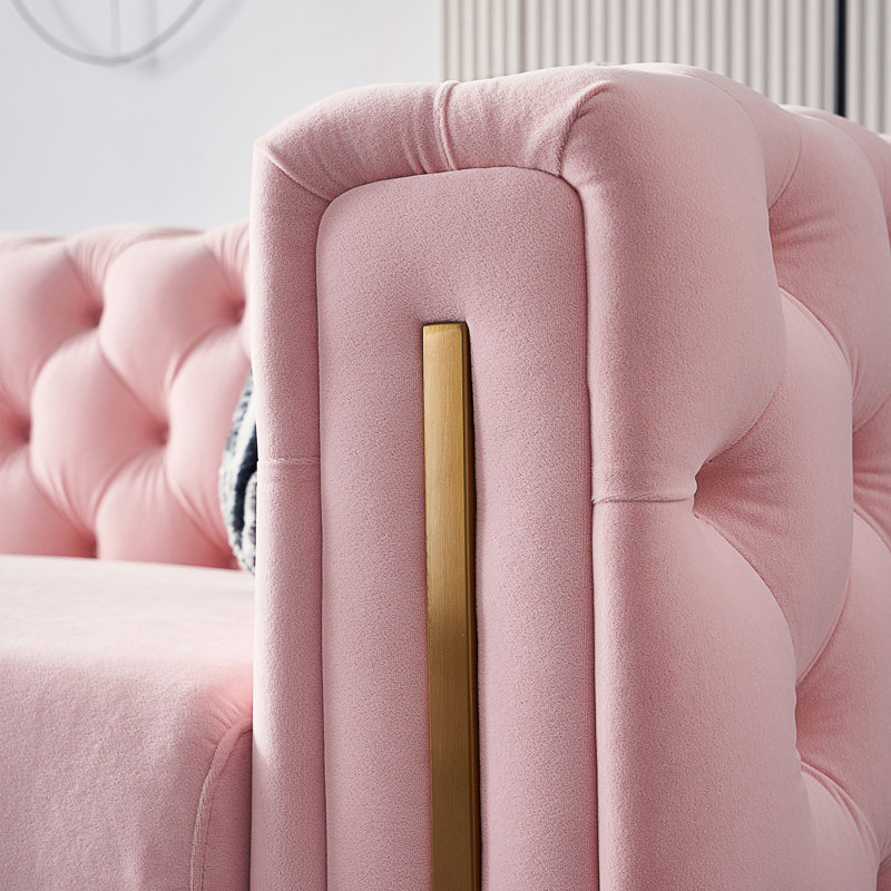 Canapé à accoudoirs carrés 84,25 po Jamayiah, Velours rose