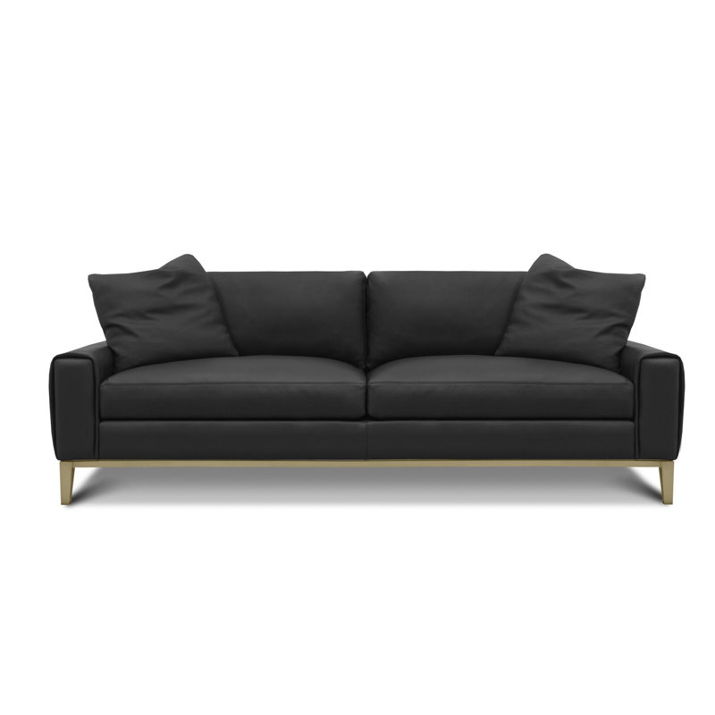 Como Leather Sofa, Black (Soft Touch), Satin Brass