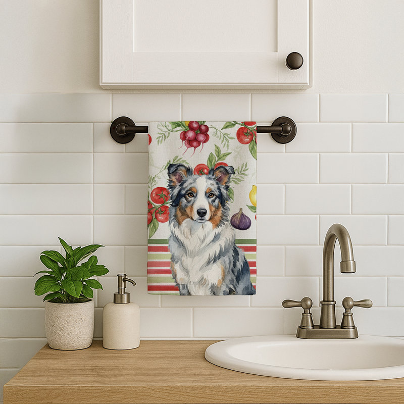 Blue Merle Border Collie Vegetables Kitchen Towel, Blue Merle Border Collie