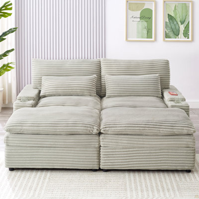 Loveseat Sofa 70.9" Free-Combined Sectional Convertible Sofa Bed With Storage Space, Two Movable Ottomans, Four USB Ports And Two Cup Holders