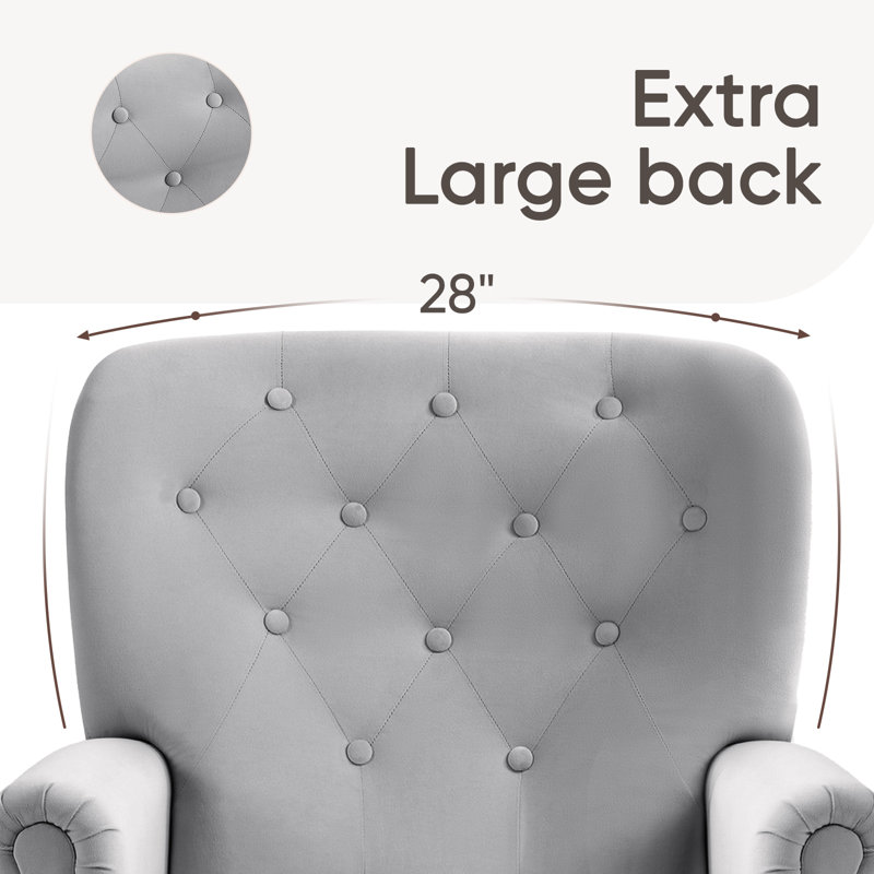 Fauteuil à oreilles en velours de 31 po de largeur Daryann, Velours gris