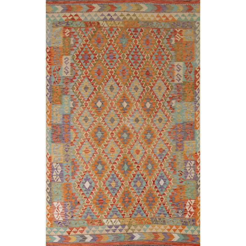 Tapis réversible en laine à motif géométrique Kilim 7 x 10