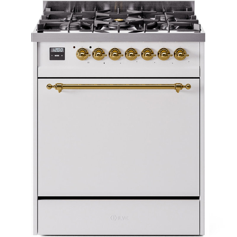 Cuisinière à double carburant 30 po ILVE Nostalgie II, Gaz naturel, Blanc/laiton