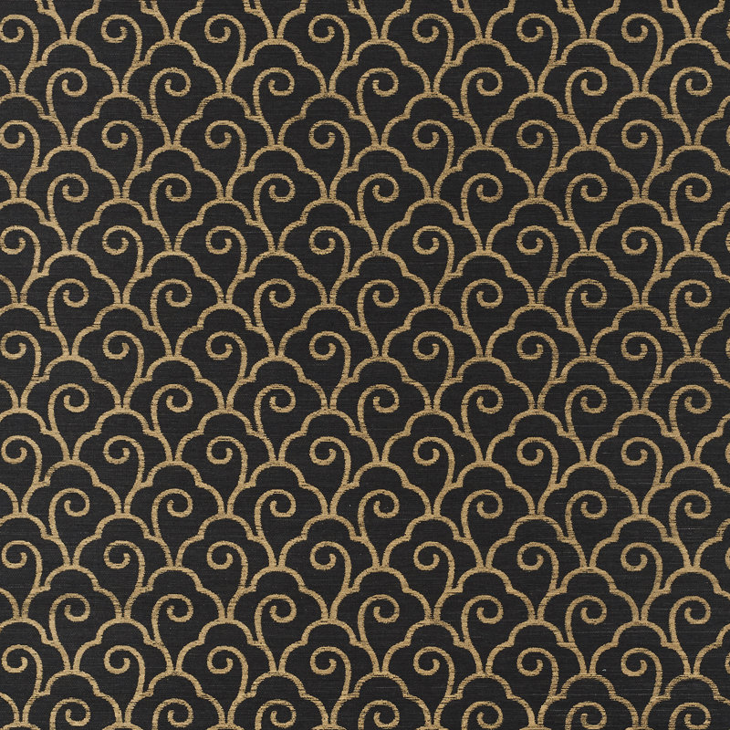 Scallop Filigree Sisal Wallpaper, Gold On Jet