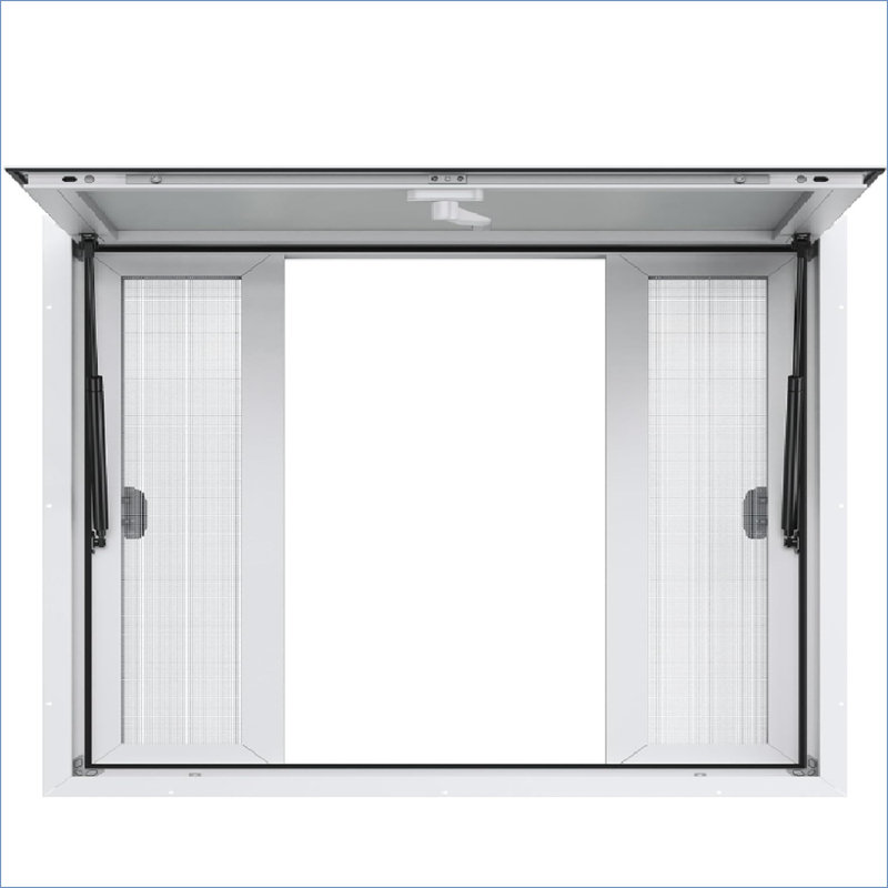Concession Window with 4 Horizontal Sliding Screen Windows, Awning Door & Drag Hook, Adjustable Serving Window for Food Trucks and Concession Trailers
