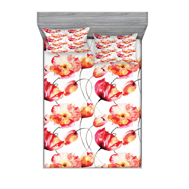 Microfiber Floral Sheet Set, Queen Sheet + Fitted Sheet + 2 Pillowcases