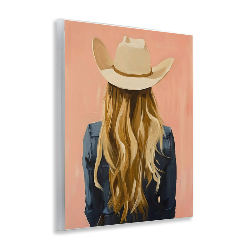 Plaque murale vue de dos d'une cow-boy blonde, design par The Prints Vibe