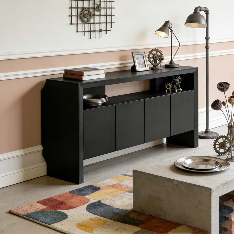 Console de rangement en placage de bois massif à 4 portes Modern Minimalist