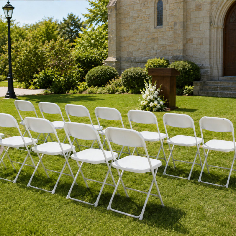Lot de 6 chaises pliantes en plastique blanc, chaises portatives robustes avec structure métallique pouvant supporter jusqu'à 159 kg (350 lb) pour événements intérieurs et extérieurs
