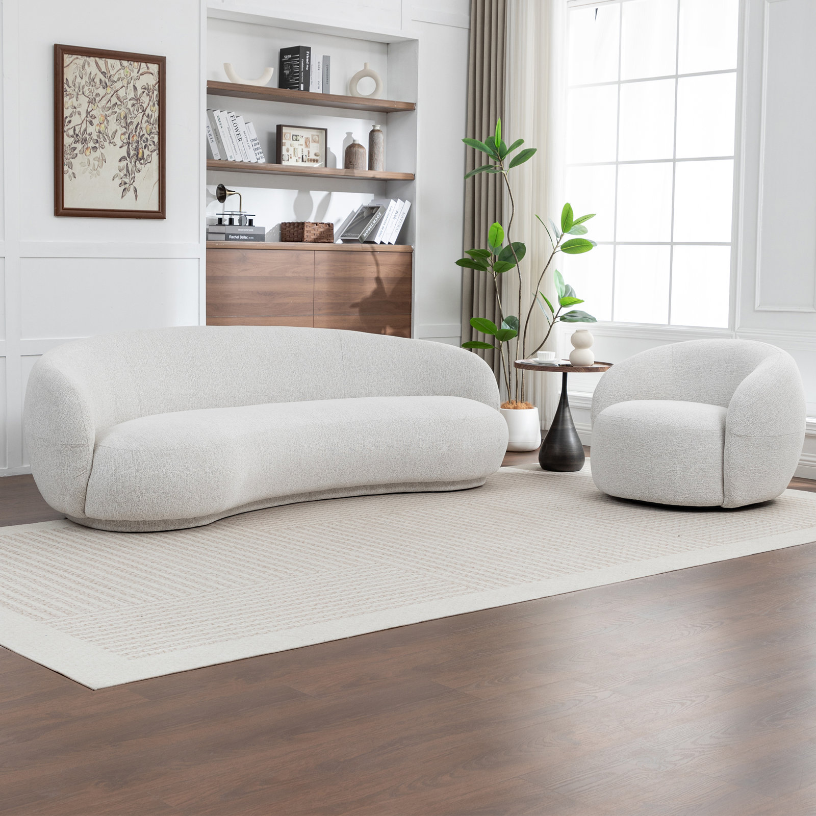 Simona 2-Piece Curved Sofa & Swivel Barrel Chair Living Room Set