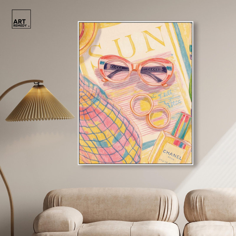 «Summer glam» par Art Remedy, H 46 po x l 37 po, Cadre flottant, Blanc