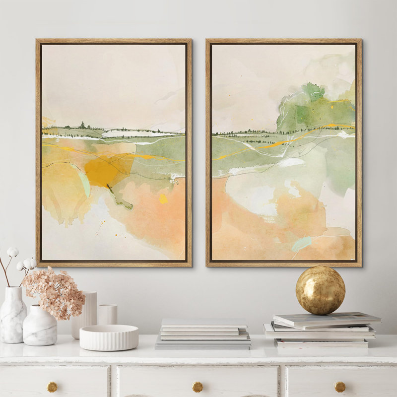 «White Mid-Century Modern Organic Polygons», 2 pièces sur toile, H 16 po x l 24 po, Encadré naturel