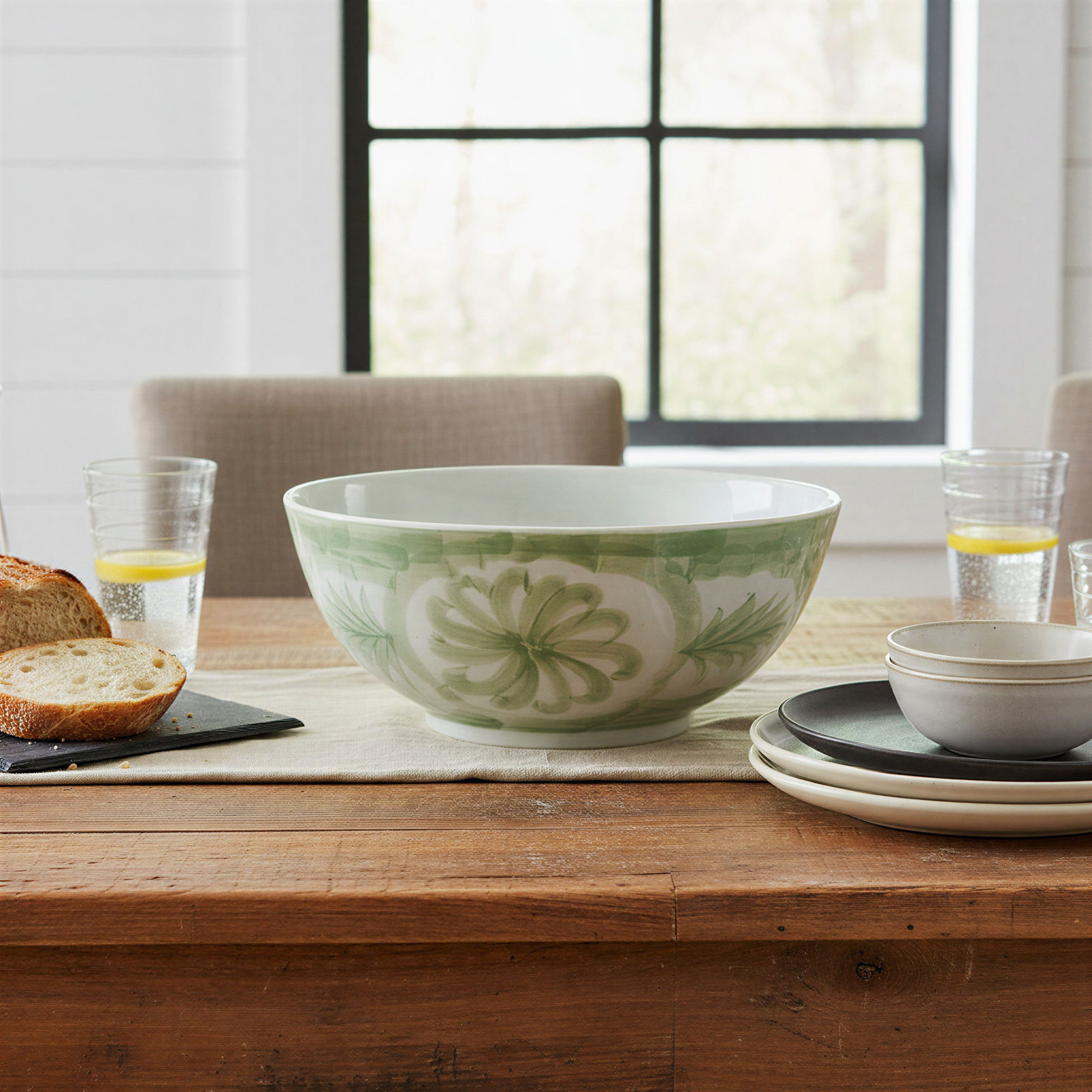 Caspen Hand-Painted Stoneware Bowl, Green