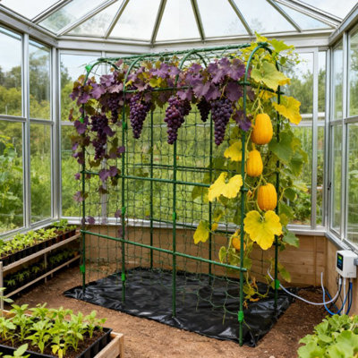 Treillis arqué, treillis de jardin en métal à structure en A pour plantes grimpantes, avec filet d'escalade durable et installation facile