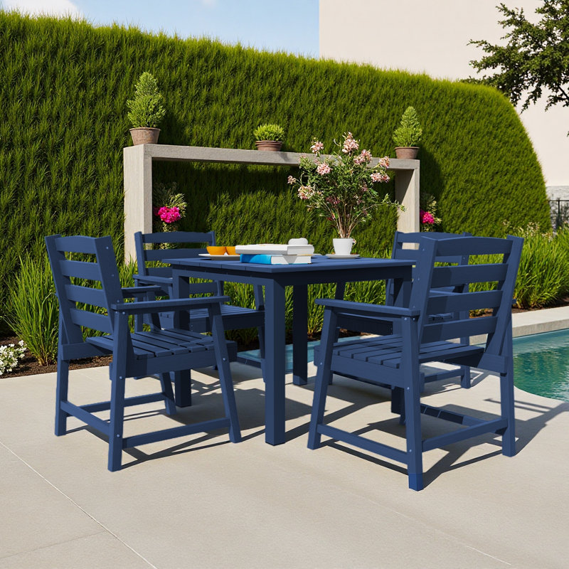 Table et chaises de salle à manger d'extérieur standard 5 pièces, convenant à de multiples décors, Bleu