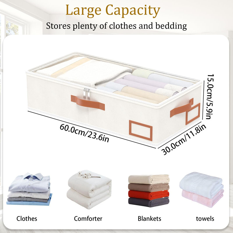 Under Bed Storage Bin, 2 Pack, (Beige), Beige