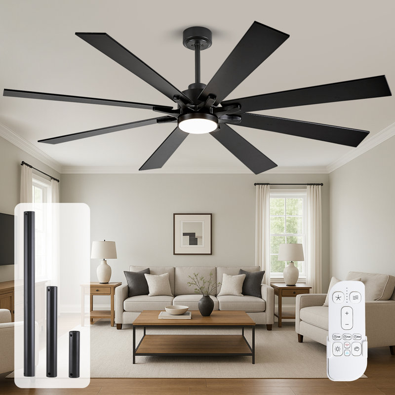 72 Inch Large Ceiling Fan with Light, Outdoor Ceiling Fan with Remote, Modern Industrial Ceiling Fan, Quiet Reversible DC Motor Indoor Outdoor Ceiling Fan for Living Room Bedroom Patio Porch