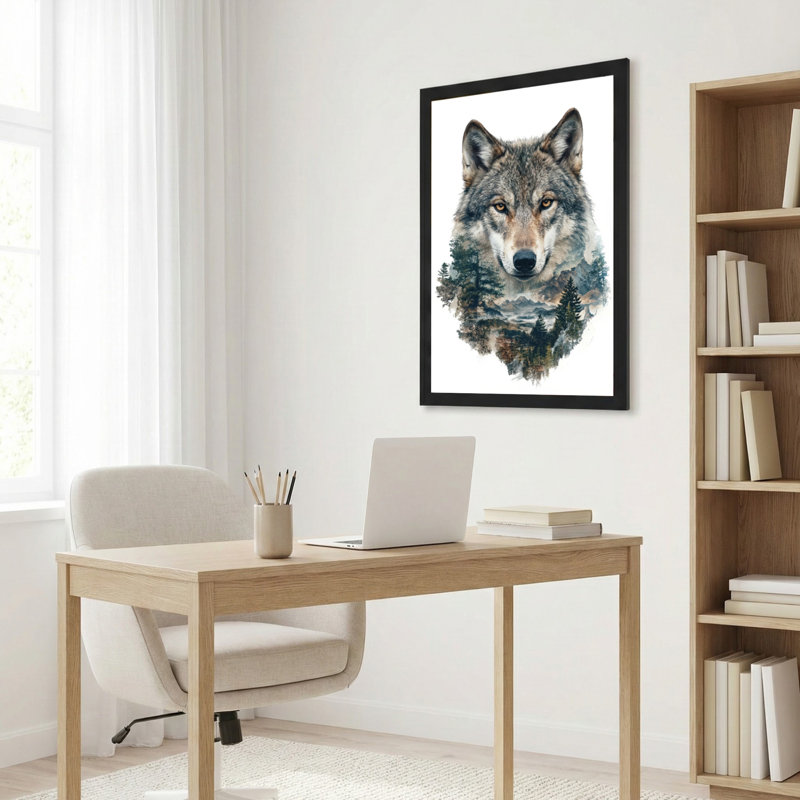 Ensemble de 1 tableau sur toile représentant un paysage de forêt de loups, H 24 po x l 16 po