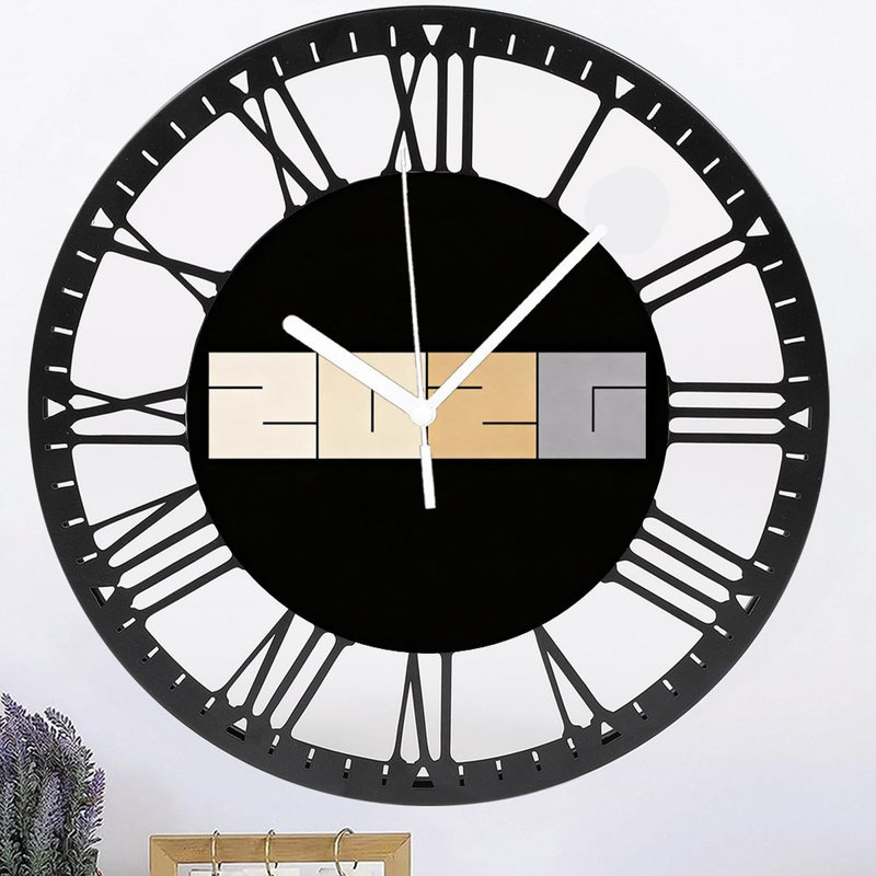 10" Round Iron Wall Clock 2026 | Silent Quartz, Roman Numerals, UV-Printed, Beige Gradient