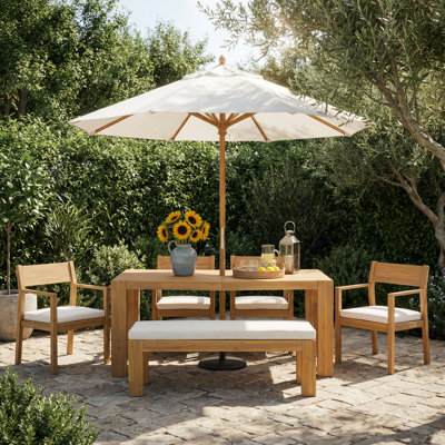 Keaton  6-Piece Rustic Patio Dining Set with Acacia Wood Table and Weather-Resistant Cushions