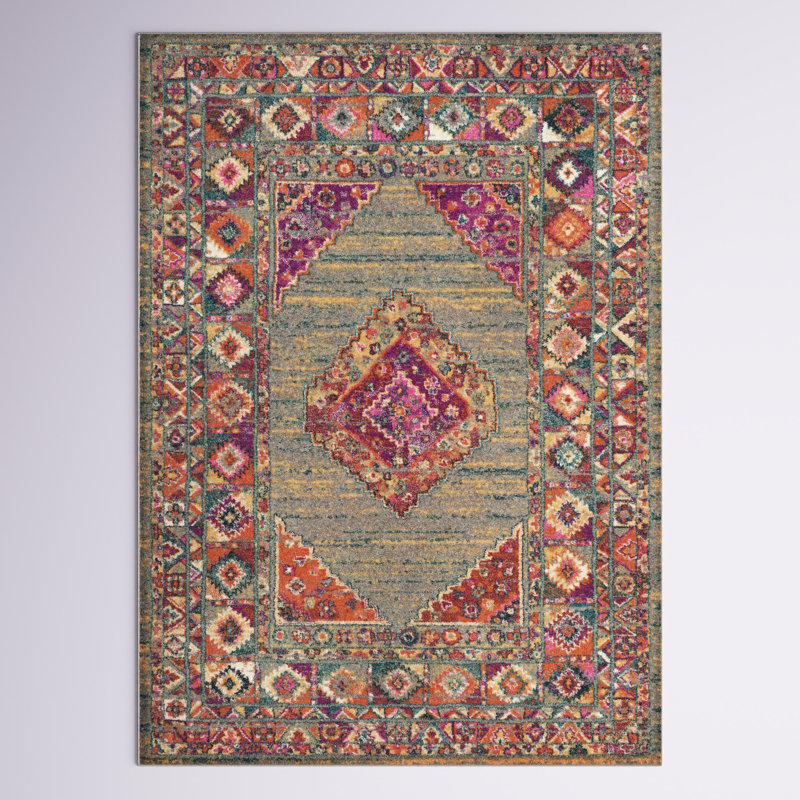 Tapis oriental Felty, Rectangulaire 8 pi x 10 pi, Bleu clair / orange