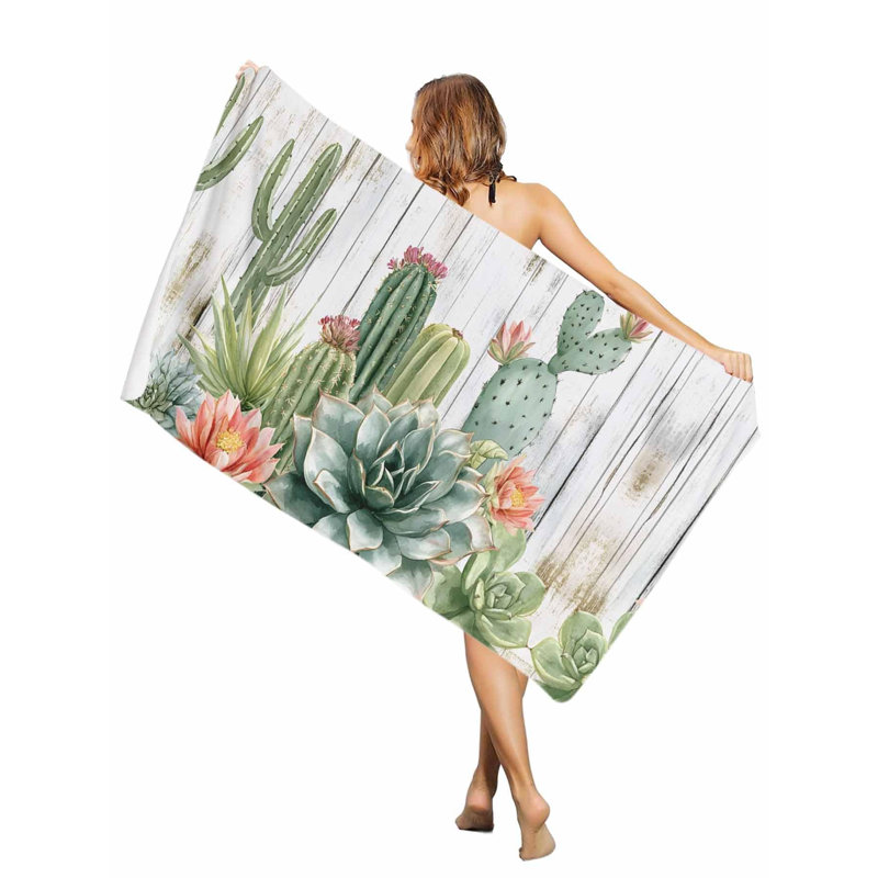 Serviette de plage surdimensionnée à motif cactus en pot, style champêtre, séchage rapide, absorbante et douce, idéale pour la piscine et le bain (80 x 60 pouces). Un sac en toile assorti vous sera offert.