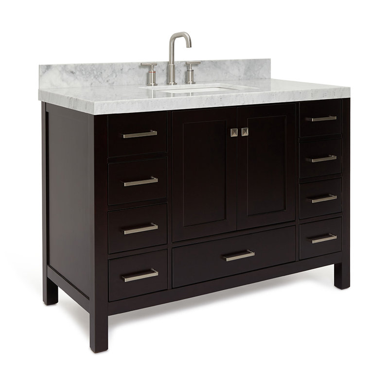Meuble-lavabo simple 48 po avec plateau en marbre Cambridge, Espresso