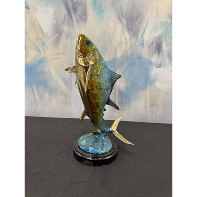 Sculptures & Beyond Tuna Fish Cast Bronze Sculpture – Lost-Wax Bronze with Hand-Applied Patina on Black Marble Base – Coastal & Nautical Decorative Art for Home, Office & Yacht Décor – Bluewater Champion – 14"H