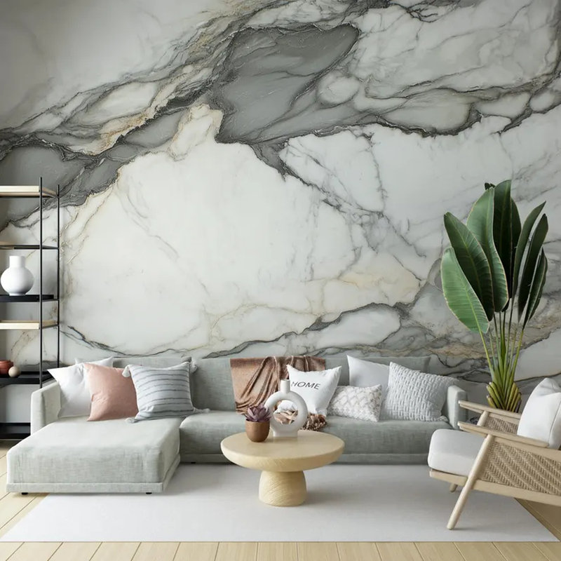 Luxury White Marble Wall Mural, 236" L x 117.96" W