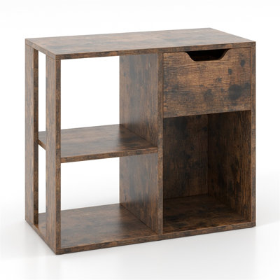 Étagère en bois à 3 cubes avec tiroir coulissant, étagère de rangement à 2 niveaux pour salon, chambre, bureau, construction robuste en MDF, montage facile, brun rustique
