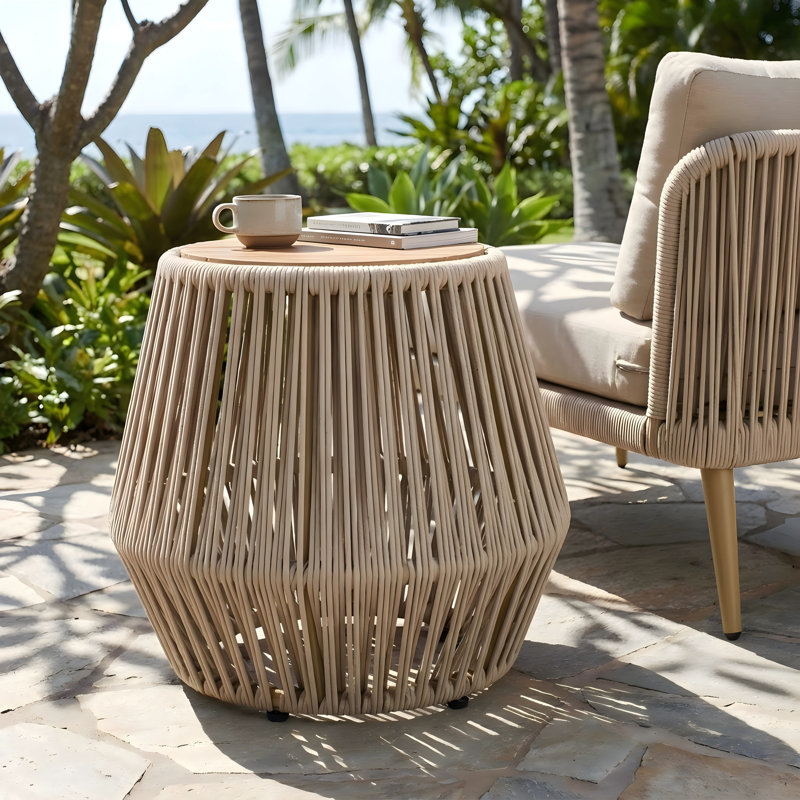 Table d'appoint Lacey, Beige Rope/Light Teak Finish