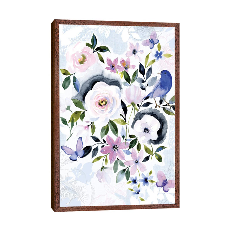Parisian Garden - Print on Canvas, Classic Brown Wood Floater Framed, 101.6cm H x 66.04cm W x 3.81cm D