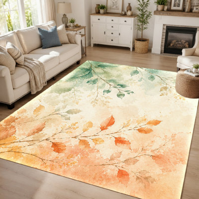 Tapis fin et doux à motif floral aquarelle (1 pièce), lavable et facile d'entretien, grand format, envers antidérapant, idéal pour le salon, la chambre à coucher, la cuisine ou le bureau. Décoration intérieure pour la maison.