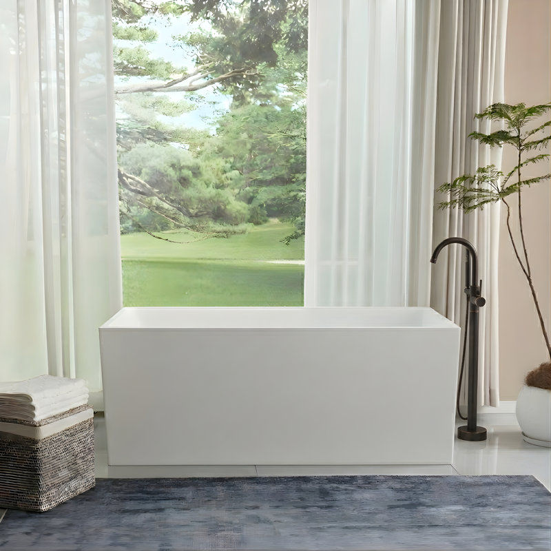 55" x 29" Freestanding Soaking Acrylic Bathtub, White/Oil Rubbed Bronze